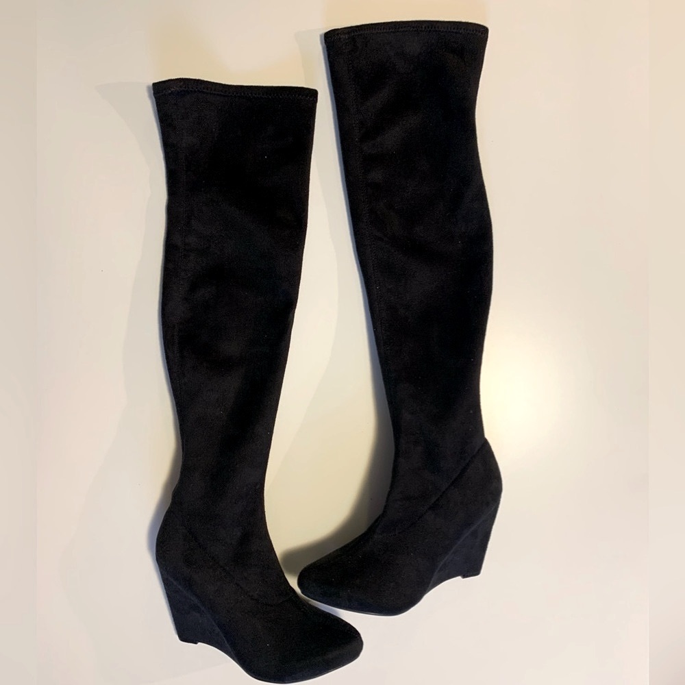 ASOS Wedge Over-the-Knee Black Boots